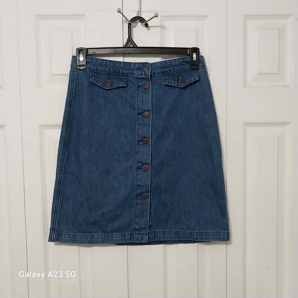 OLD NAVY Denim Jean Button Down A Line Knee Length Skirt Sz 6